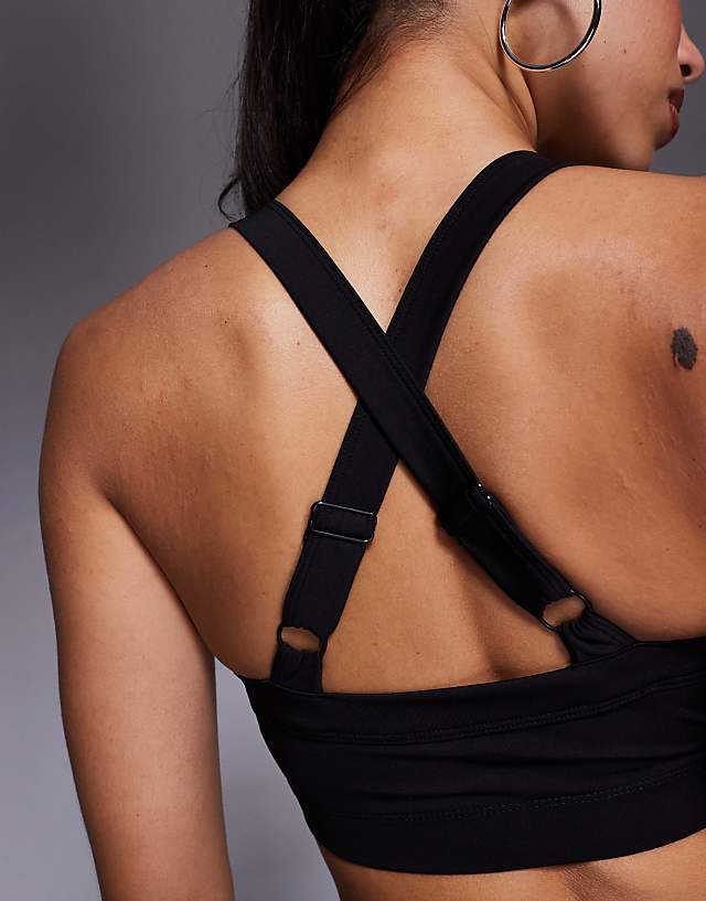 Asos 4505 Icon Medium Support Square Neck Sports Bra With Adjustable Straps In Black