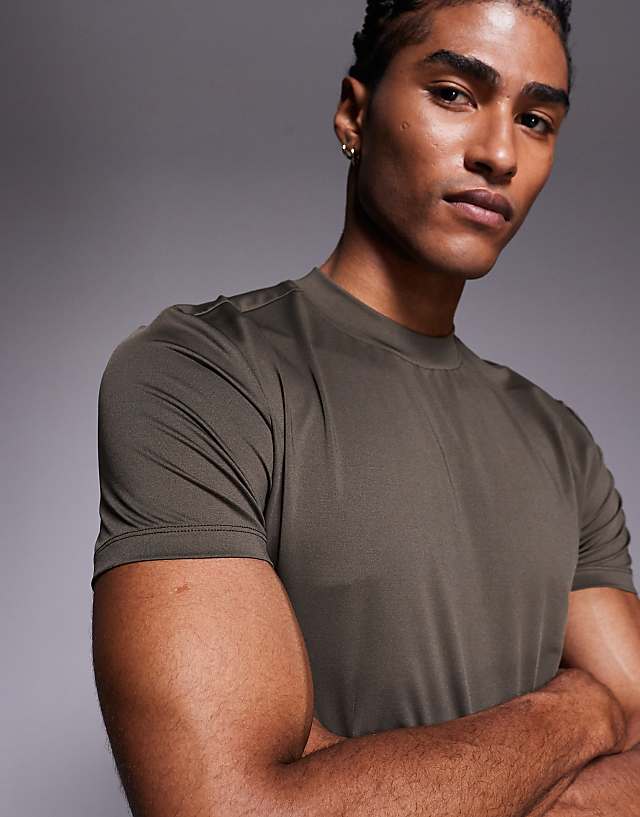 Asos 4505 Icon Muscle Fit Training T-shirt With Quick Dry In Khaki