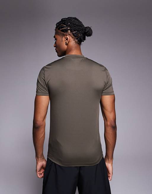 Asos 4505 Icon Muscle Fit Training T-shirt With Quick Dry In Khaki
