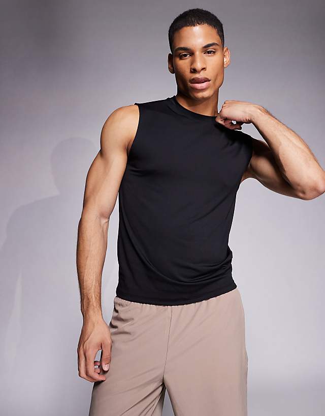asos 4505 Icon muscle fit training tank with quick dry in black
