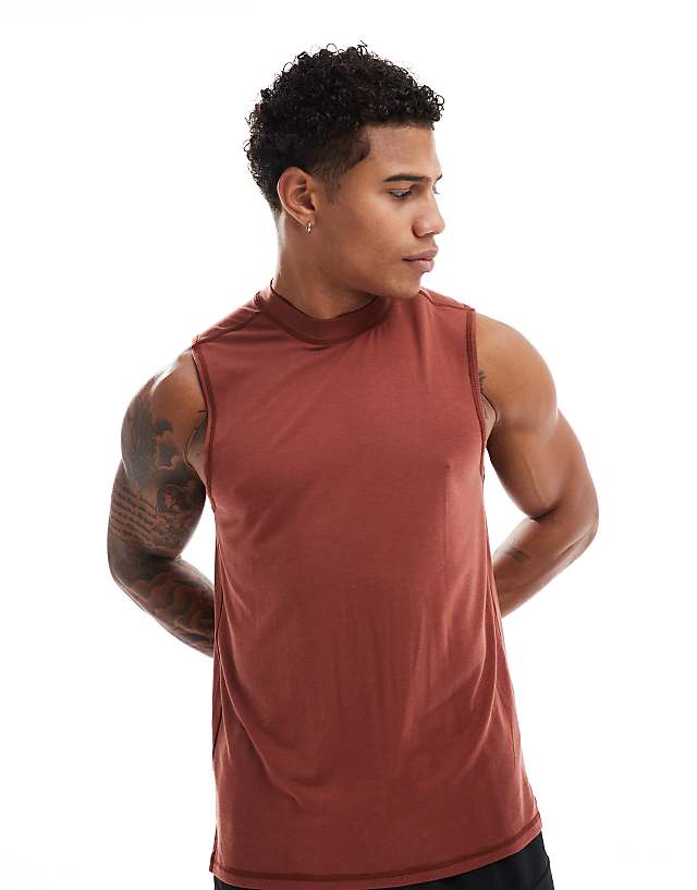 Asos 4505 Icon Performance Jersey Quick Dry Drop Armhole Training Vest In Rust