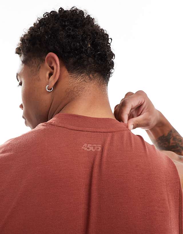 Asos 4505 Icon Performance Jersey Quick Dry Drop Armhole Training Vest In Rust