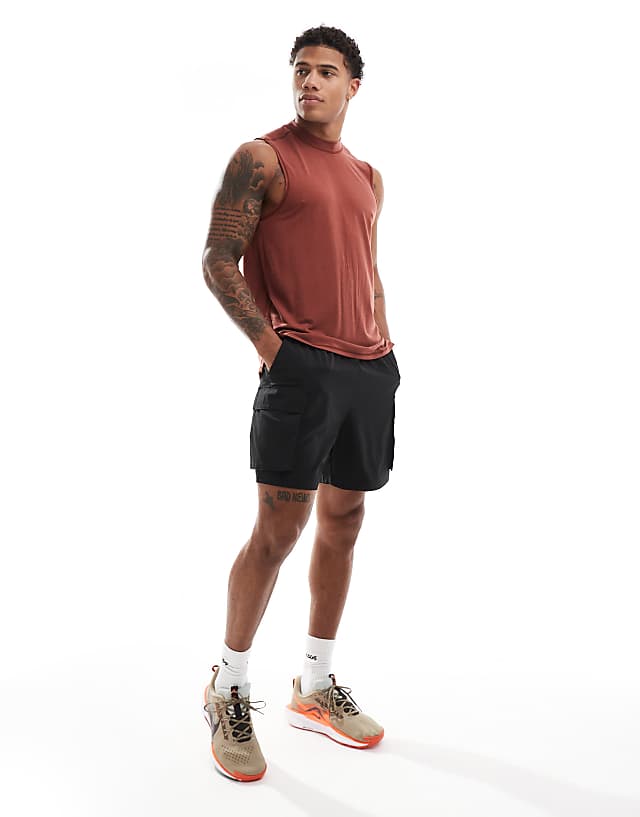 asos 4505 Icon performance jersey quick dry drop armhole training vest in rust