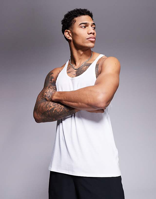 asos 4505 Icon performance jersey quick dry stringer vest in white