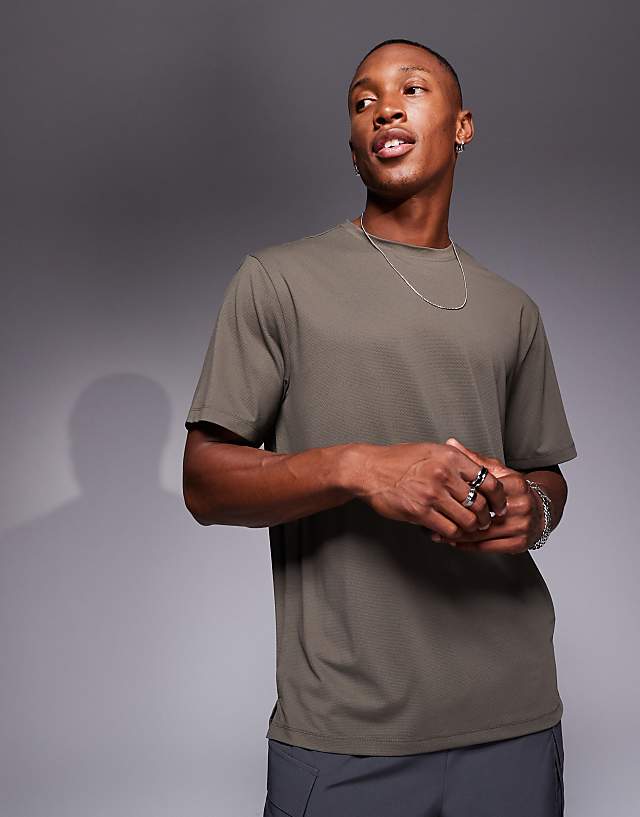 asos 4505 Icon quick dry mesh training t-shirt in khaki