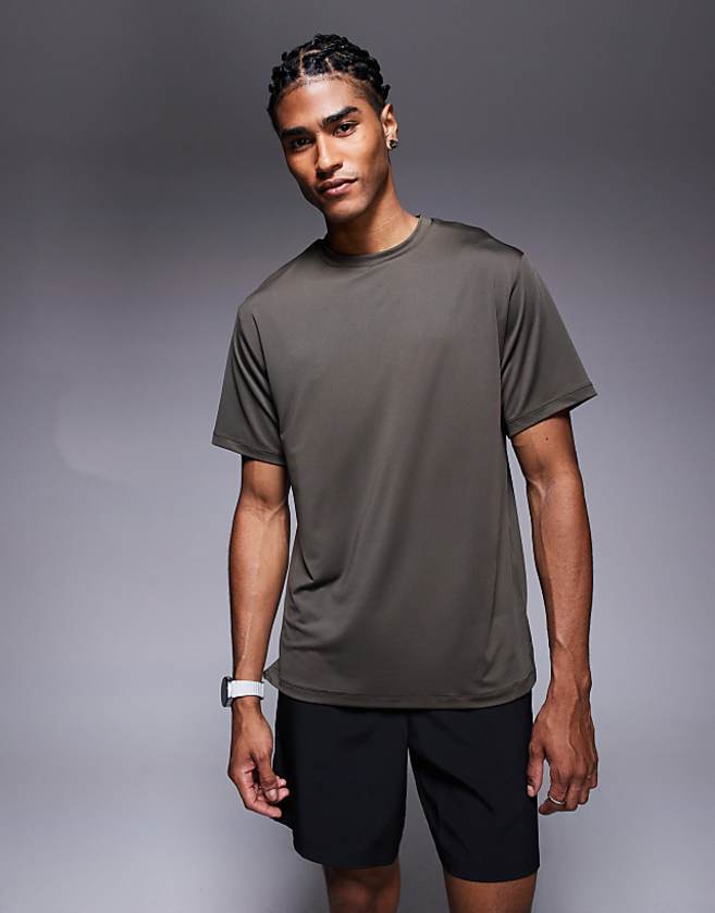 asos 4505 Icon quick dry mesh training t-shirt in khaki