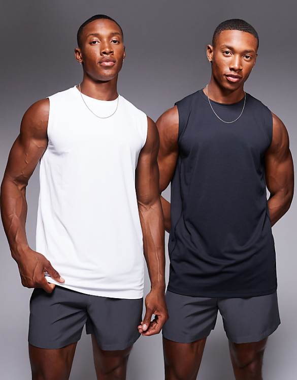 asos 4505 Icon quick dry mesh training tank 2 pack in black and white