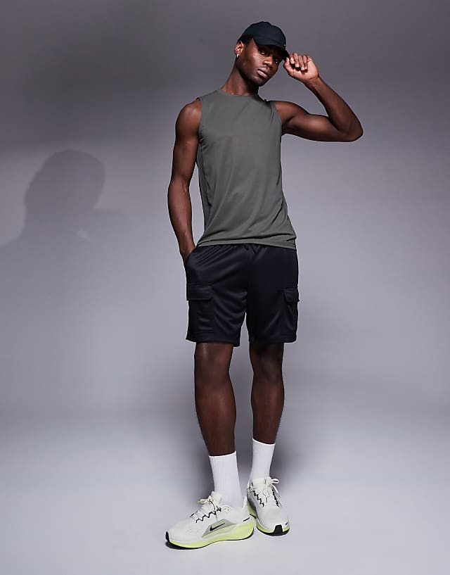 Asos 4505 Icon Quick Dry Mesh Training Tank 2 Pack In Khaki And Navy