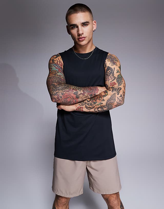 Asos 4505 Icon Quick Dry Mesh Training Tank In Black