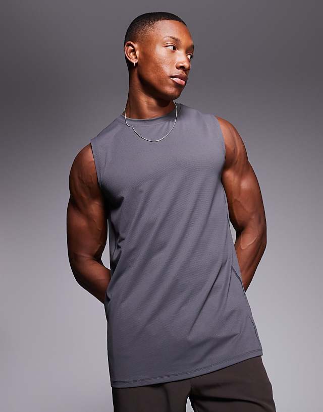 asos 4505 Icon quick dry mesh training tank in charcoal