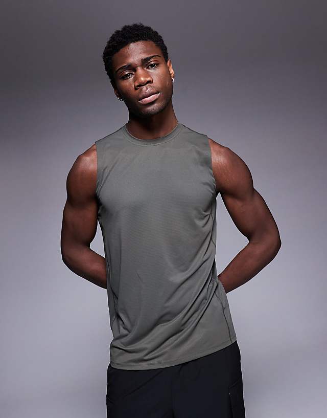 asos 4505 Icon quick dry mesh training tank in dark green