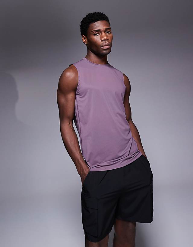 asos 4505 Icon quick dry mesh training tank in grape