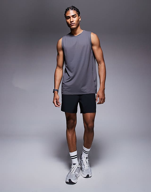 Asos 4505 Icon Quick Dry Mesh Training Tank In Graphite