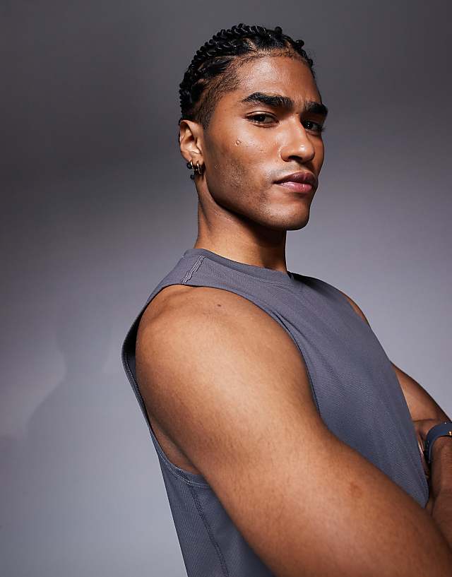 Asos 4505 Icon Quick Dry Mesh Training Tank In Graphite