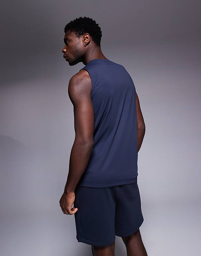Asos 4505 Icon Quick Dry Mesh Training Tank In Midnight Navy