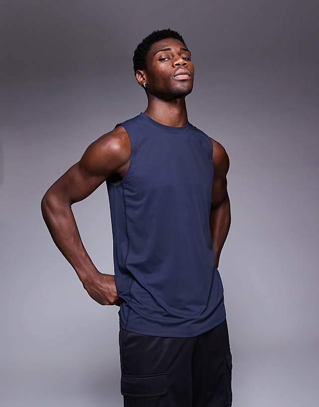 asos 4505 Icon quick dry mesh training tank in midnight navy