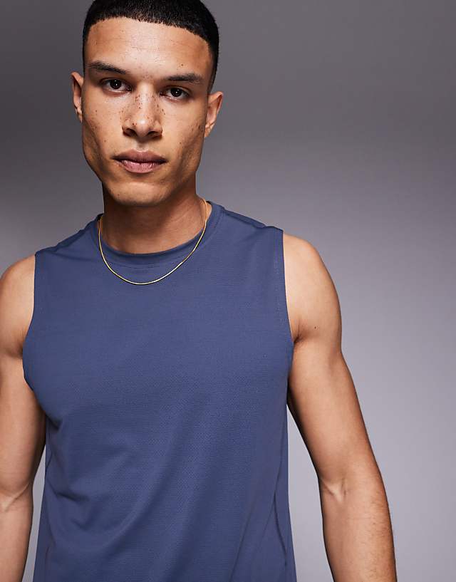 Asos 4505 Icon Quick Dry Mesh Training Tank In Navy