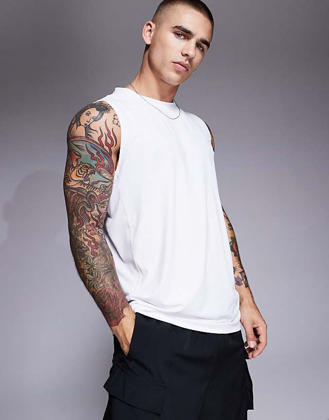 Asos 4505 Icon Quick Dry Mesh Training Tank In White