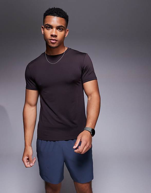 asos 4505 Icon quick dry muscle fit training t-shirt in coffee