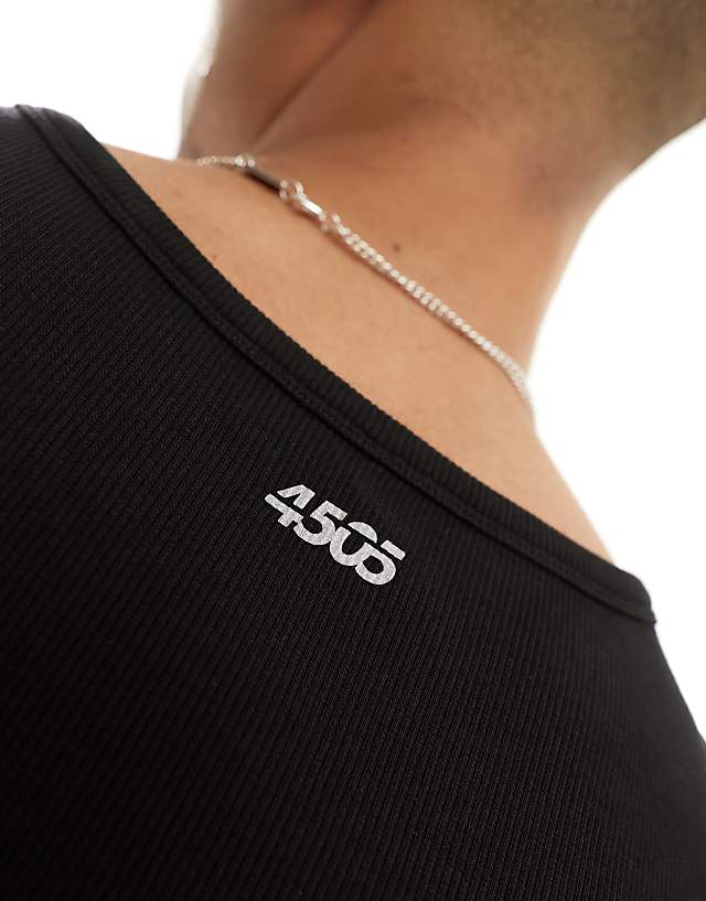 Asos 4505 Icon Ribbed Cotton Training Racer Vest In Black