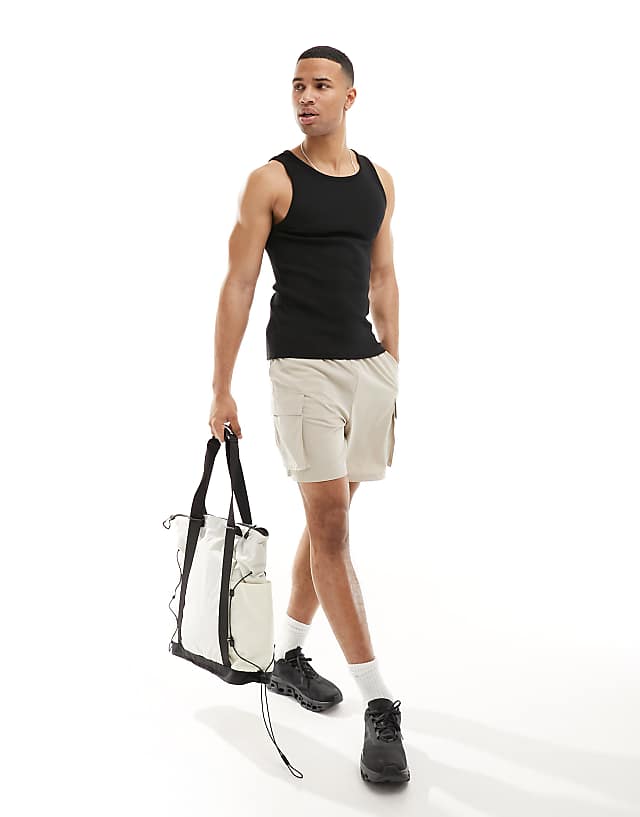 Asos 4505 Icon Ribbed Cotton Training Racer Vest In Black