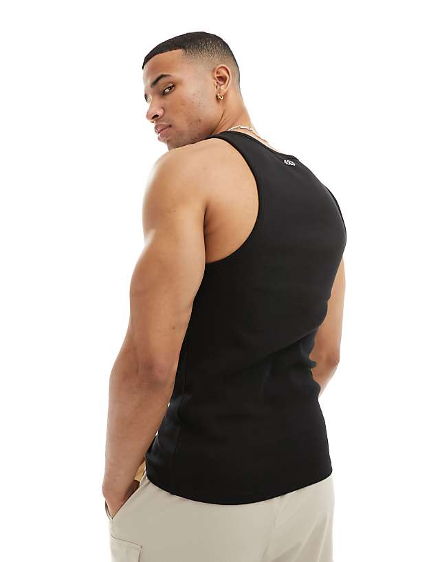 Asos 4505 Icon Ribbed Cotton Training Racer Vest In Black
