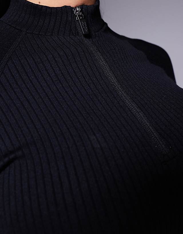 Asos 4505 Icon Seamless Rib 1/4 Zip Long Sleeve Top In Black