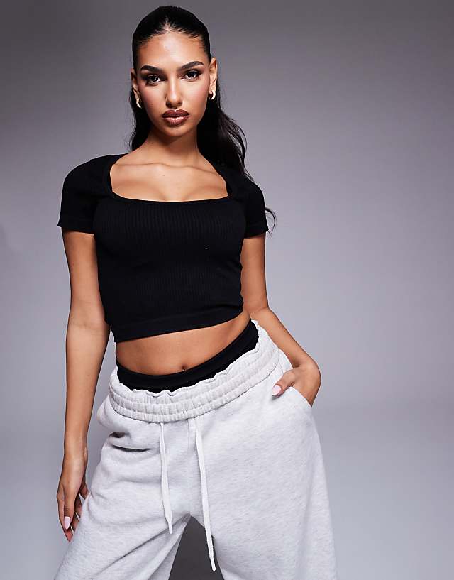 asos 4505 Icon seamless rib performance t-shirt in black