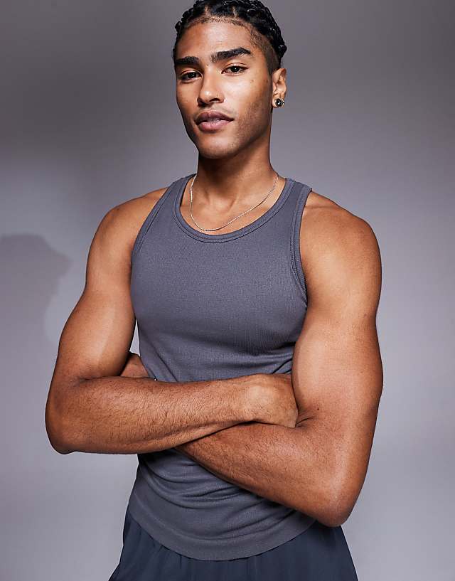 Asos 4505 Icon Seamless Rib Slim Fit Vest In Charcoal