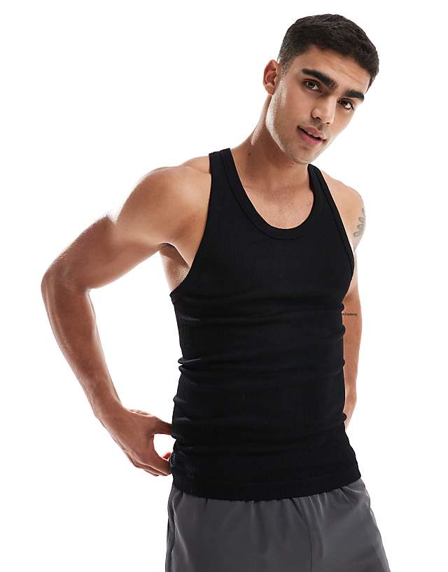 asos 4505 Icon seamless rib training racer vest in black