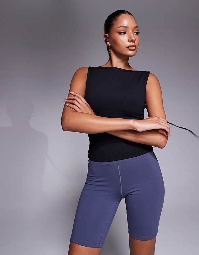 Asos 4505 Icon Soft Touch Boat Neck Tank With Inner Bra In Black