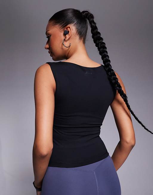 Asos 4505 Icon Soft Touch Boat Neck Tank With Inner Bra In Black
