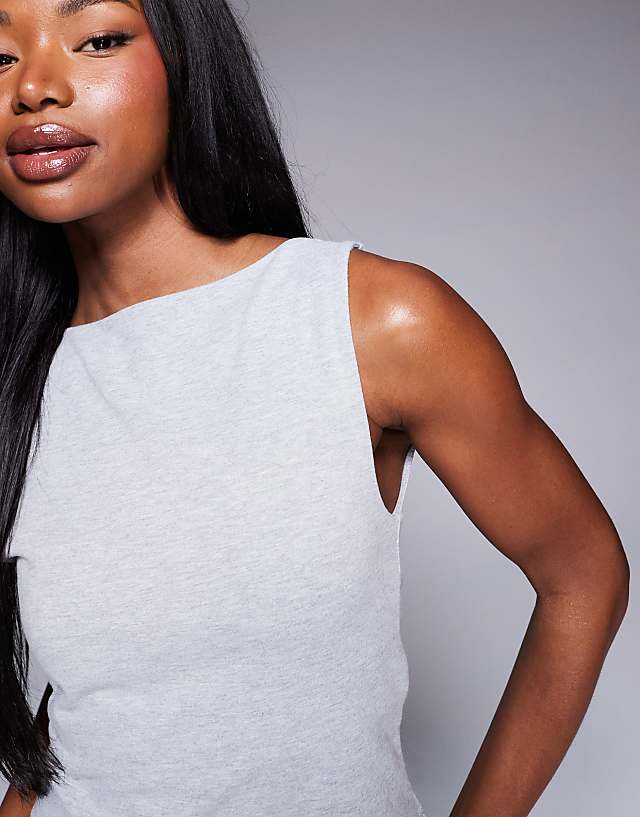 asos 4505 Icon soft touch boat neck tank with inner bra in grey marl