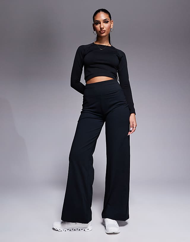 Asos 4505 Icon Soft Touch High Waist Wide Leg Dance Pant In Black