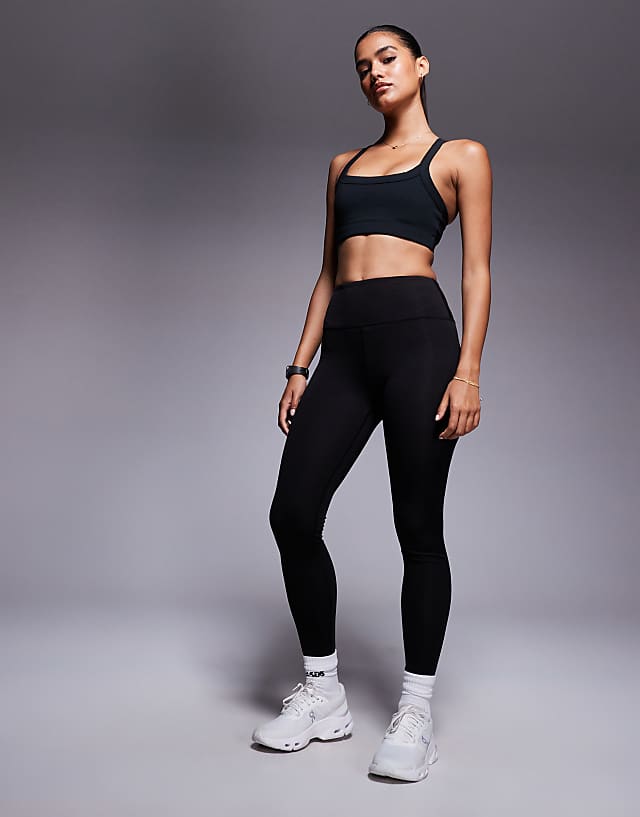 Asos 4505 Icon Soft Touch Medium Support Soft Touch Square Neck Sports Bra In Black