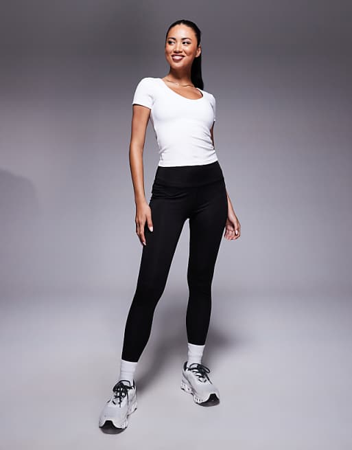 Asos 4505 Icon Soft Touch V Neck Performance Baby T-shirt With Inner Bra In White