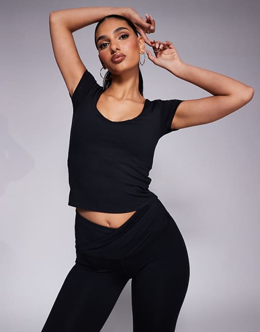 asos 4505 Icon soft touch v neck performance baby t-shirt in black