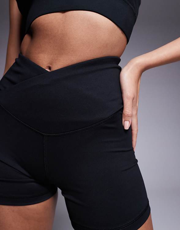 Asos 4505 Icon Soft Touch Wrap Waist 3 Inch Booty Short In Black