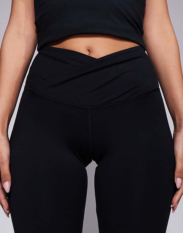 Asos 4505 Icon Soft Touch Wrap Waist Slim Kick Yoga Legging In Black