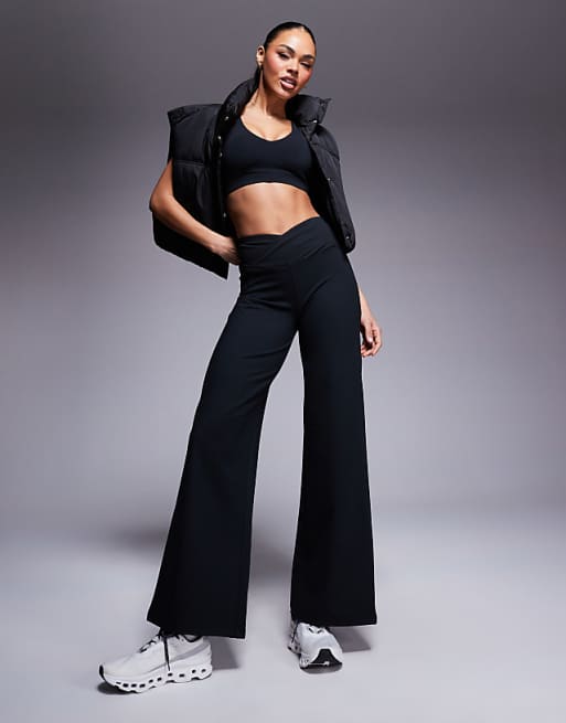Asos 4505 Icon Soft Touch Wrap Waist Wide Leg Dance Pant In Black