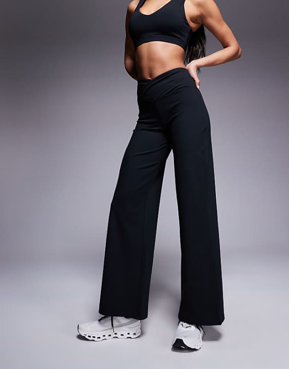 asos 4505 Icon soft touch wrap waist wide leg dance pant in black