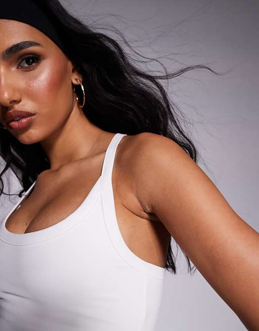 Asos 4505 Icon Soft Touch Yoga Cami With Inner Bra And Adjustable Straps In White