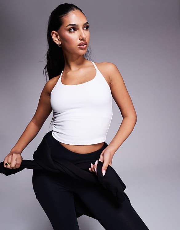 asos 4505 Icon soft touch yoga cami with inner bra and adjustable straps in white