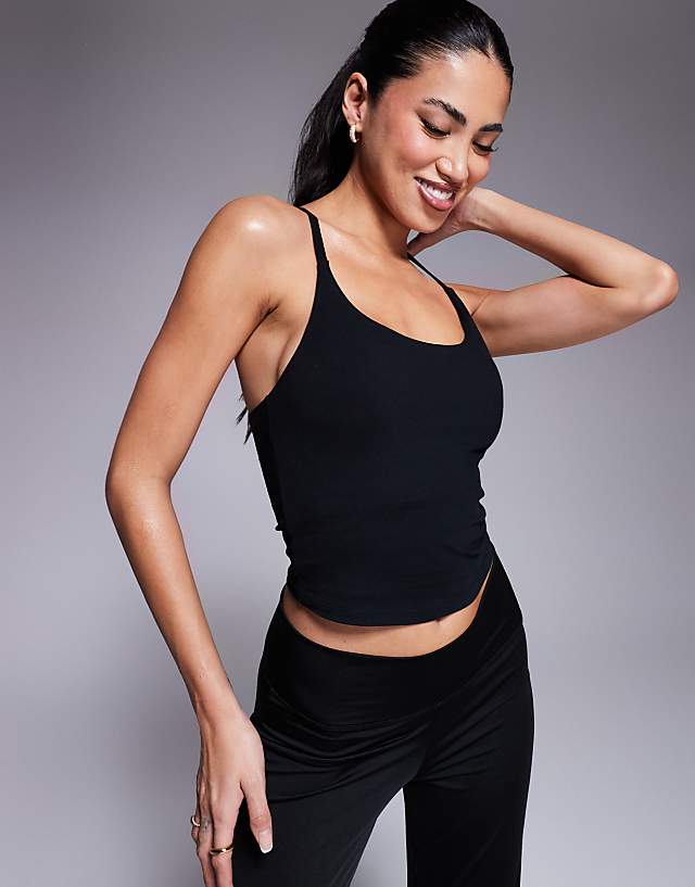 asos 4505 Icon soft touch yoga cami with inner bra and adjustable straps in black