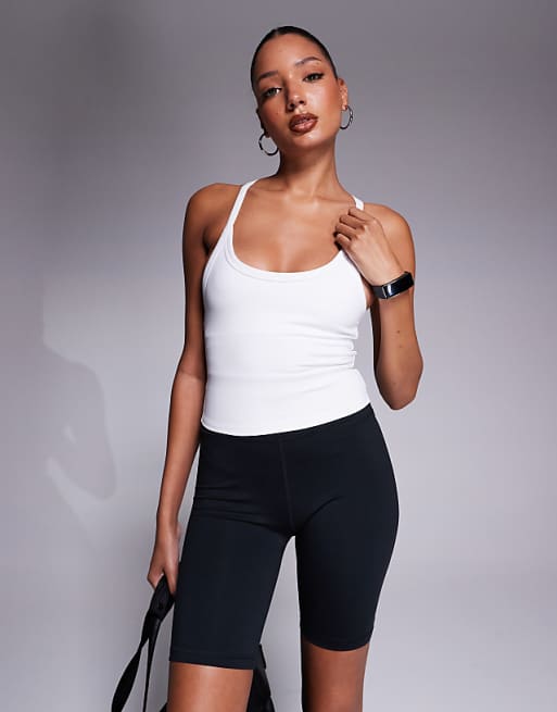 asos 4505 Icon soft touch yoga cami with inner bra and adjustable straps in white