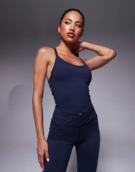 asos 4505 Icon soft touch yoga cami with inner bra in midnight navy