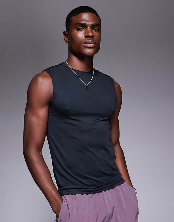 asos 4505 Icon training quick dry muscle fit tank in black