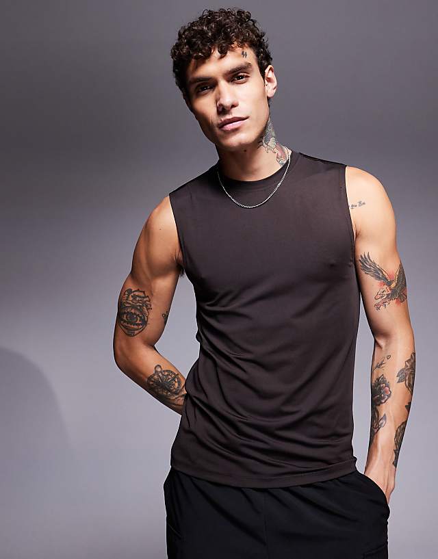 asos 4505 Icon training quick dry muscle fit tank in brown