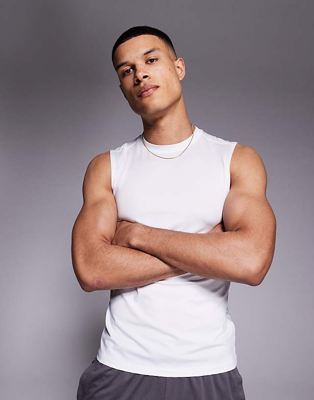 asos 4505 Icon training quick dry muscle fit tank in white
