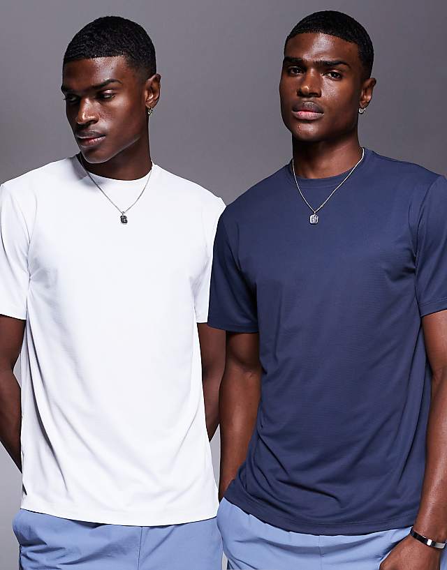 asos 4505 Icon training t-shirt with quick dry 2 pack in navy and white